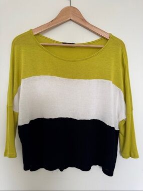 Renee C. Chartreuse, Black & White Colorblock Knit Top
